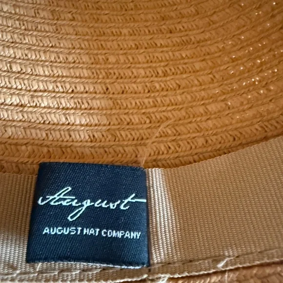 August Hat Company Straw Sun Hat with Beige Band and Floral Beaded Accent OS - Picture 9 of 10